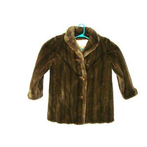 Mincara by Russel Taylor Brown Faux Fur Button Coat ILGWU Union Vintage 44 Bust